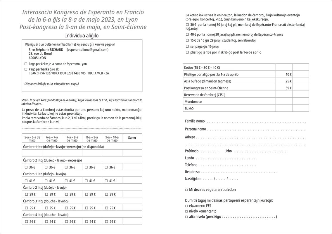Aliĝilo al la kongreso de Esperanto en Francio-2023