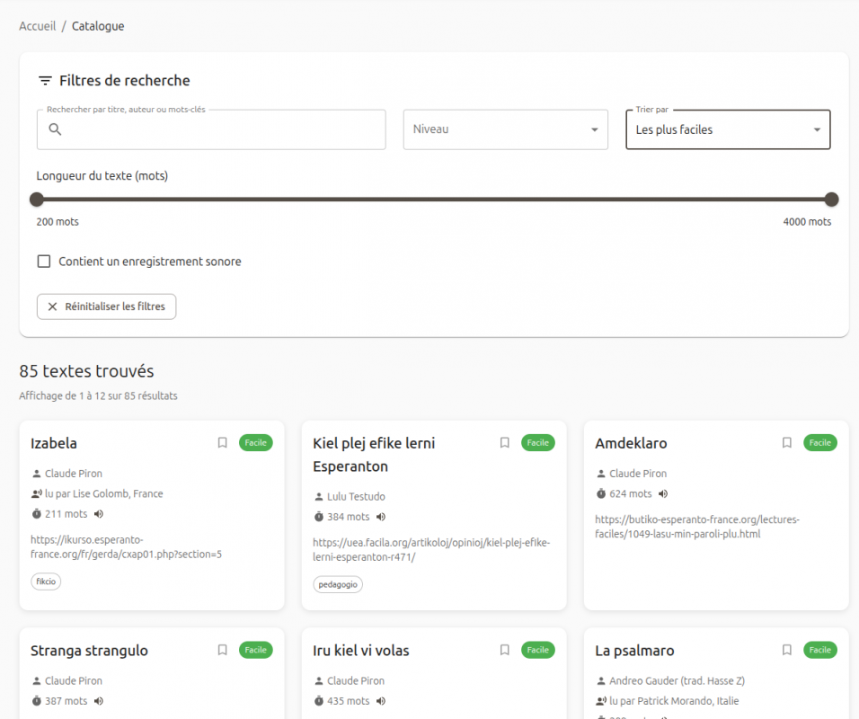Ni lego : recherche dans la liste des textes